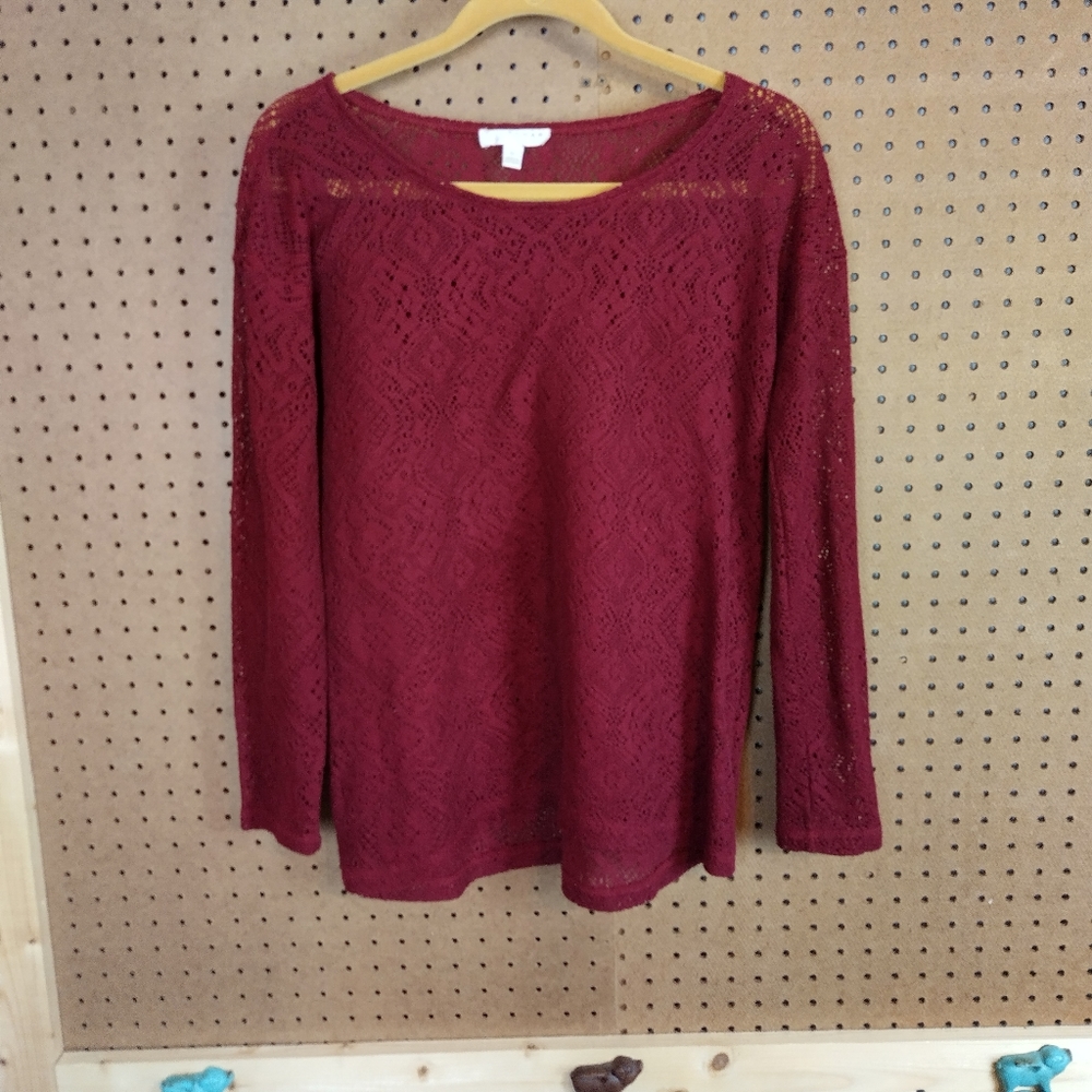 Kenar burgundy maroon lace top medium
